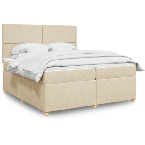 Sommier à lattes de lit avec matelas Crème 200x200 cm Tissu vidaXL (1/5)