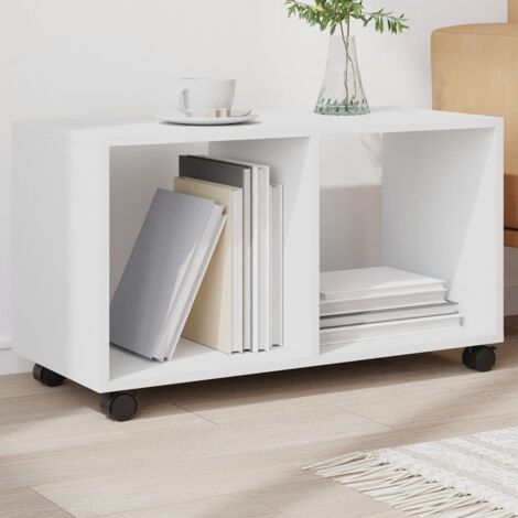 Vidaxl – Armoire à roulettes blanche 72x33x42,5 cm – Bois d'ingénierie durable – 4 roulettes pivotantes dont 2 avec freins – Rangement pratique