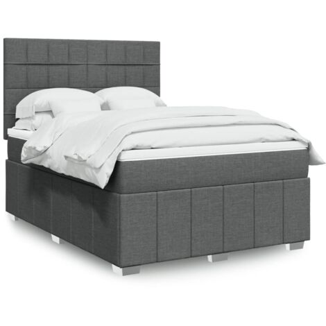 Sommier à lattes de lit avec matelas Gris foncé 140x190cm Tissu vidaXL