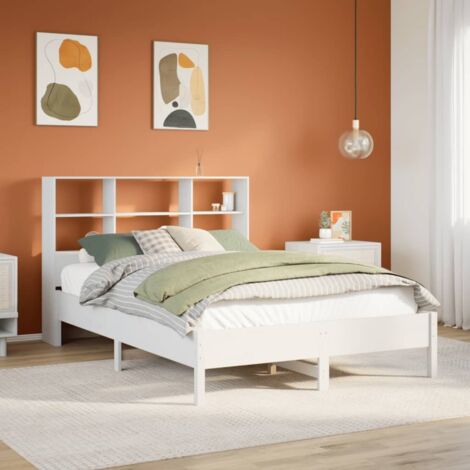 vidaXL Lit bibliothèque sans matelas blanc 140x190 cm bois pin massif (1/5)