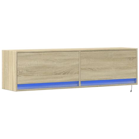Meuble TV mural avec lumières LED chêne sonoma 140x31x38 cm vidaXL (1/5)