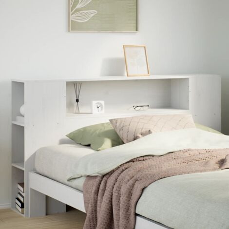 Vidaxl – Tête de lit avec rangement 120 cm – Bois massif de pin blanc – 7 compartiments pratiques – Optimise l'espace de votre chambre