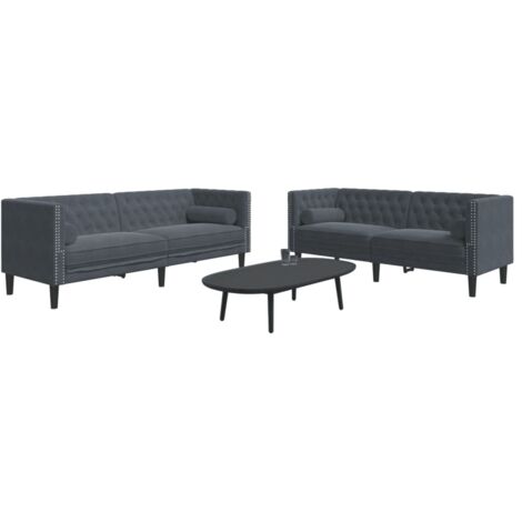 vidaXL Ensemble de canapé Chesterfield et traversins 2 pcs gris foncé