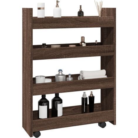 Vidaxl – Chariot de rangement étroit 4 niveaux 60x20x82 cm – Bois d'ingénierie chêne marron – 4 roulettes dont 2 avec freins – Charge max 60 kg