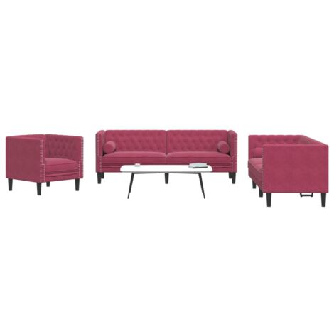 vidaXL Ensemble de canapé Chesterfield et traversins 3 pcs velours