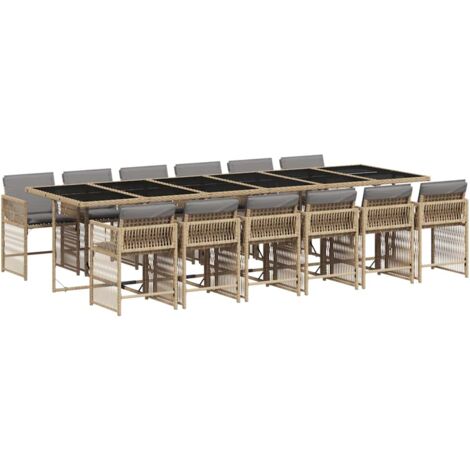 Ensemble à manger de jardin coussins 13 pcs mélange beige rotin vidaXL