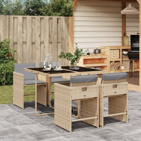 Ensemble à manger de jardin coussins 5 pcs mélange beige rotin vidaXL