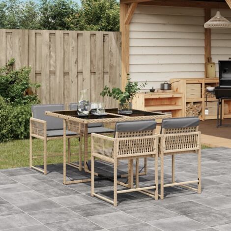 vidaXL 5 Piece Garden Dining Set with Cushions Mix Beige Poly Rattan (1/5)