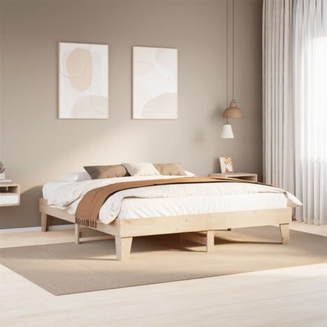 Vidaxl – Cadre de lit 200x200 cm en bois massif de pin – Sommier à lattes inclus – Espace de rangement sous le lit – Assemblage requis (1/5)