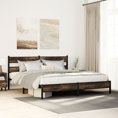 Cadre de lit en métal sans matelas chêne fumé 200x200 cm vidaXL (1/5)