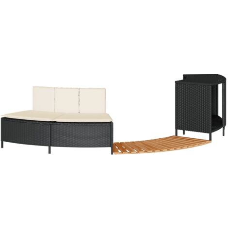 Vidaxl – Cadre de bain à remous noir en résine tressée et bois d'acacia – Housse amovible et lavable – Support de rangement intégré – Dimensions 73/112 x 45 x 55 cm