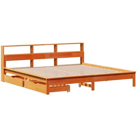 Lit bibliothèque sans matelas cire marron 180x200 cm pin massif vidaXL (1/5)