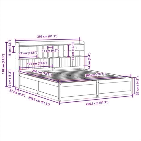 Cadre de lit sans matelas 200x200 cm bois massif de pin vidaXL