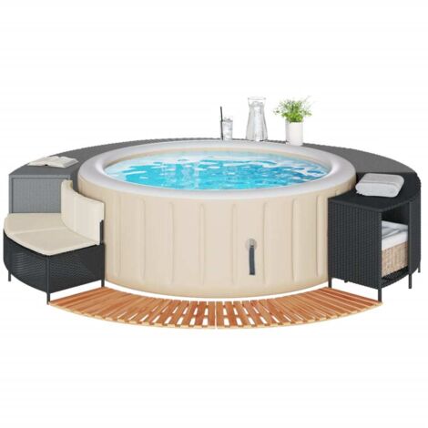 Vidaxl – Cadre de bain à remous noir en résine tressée et bois d'acacia – Dimensions 112 x 45 x 55 cm – Résistant aux intempéries et aux UV