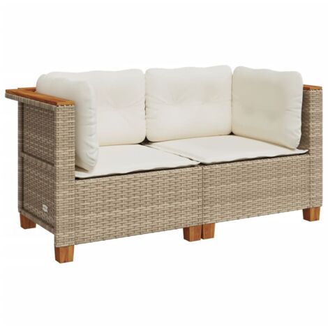 Vidaxl – Canapé d'angle de jardin 2 places – Résine tressée beige – Coussins épais amovibles – Dimensions 127x63,5x62 cm – Résistance aux intempéries