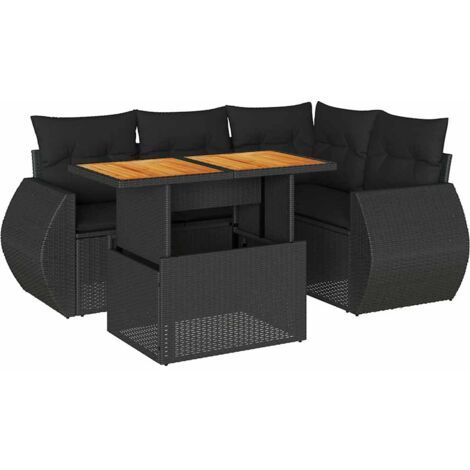 Salon de jardin 5 pcs avec coussins noir résine tressée vidaXL (1/5)