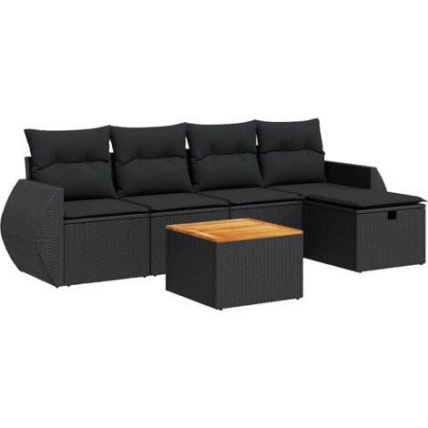 Salon de jardin 6 pcs avec coussins noir résine tressée vidaXL (1/5)