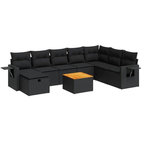 Salon de jardin 9 pcs avec coussins noir résine tressée vidaXL (1/5)