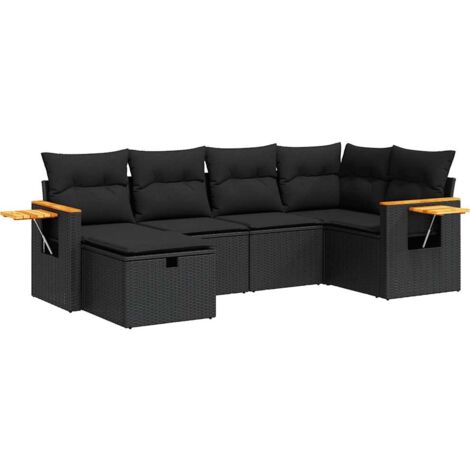 Salon de jardin 6 pcs avec coussins noir résine tressée vidaXL (1/5)