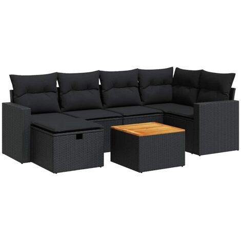 Salon de jardin 7 pcs avec coussins noir résine tressée vidaXL (1/5)