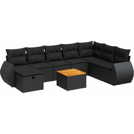 Salon de jardin 9 pcs avec coussins noir résine tressée vidaXL (1/5)