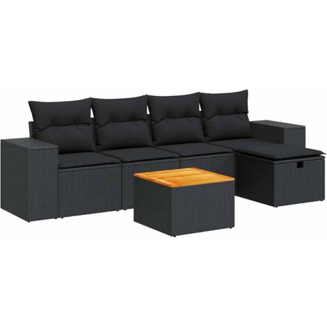 Salon de jardin 6 pcs avec coussins noir résine tressée vidaXL (1/5)