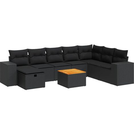 Salon de jardin 9 pcs avec coussins noir résine tressée vidaXL (1/5)