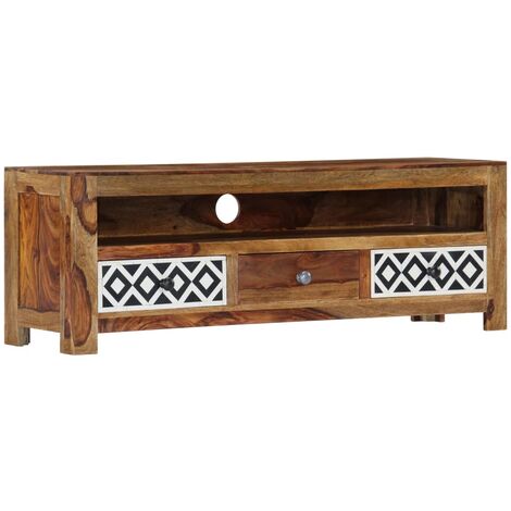 Vidaxl – Meuble TV en bois de sesham massif 120x30x40 cm – 3 tiroirs – Surface polie et laquée – Style vintage unique (1/5)