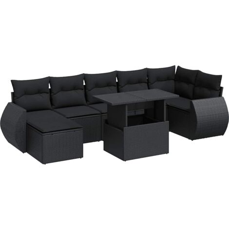 Salon de jardin 8 pcs avec coussins noir résine tressée vidaXL (1/5)