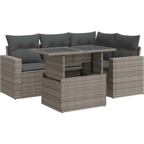 Salon de jardin 5 pcs avec coussins gris résine tressée vidaXL