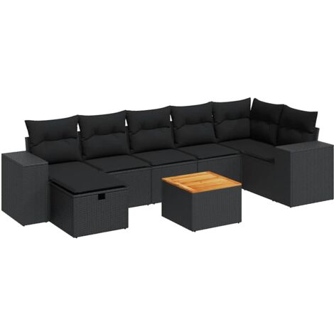 Salon de jardin 8 pcs avec coussins noir résine tressée vidaXL (1/5)