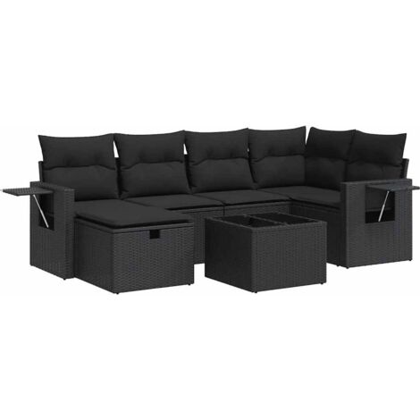 Salon de jardin 7 pcs avec coussins noir résine tressée vidaXL (1/5)