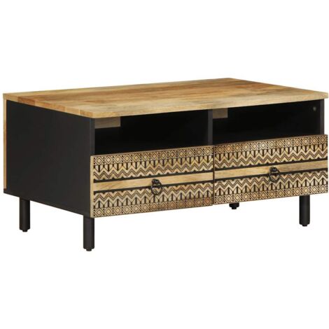 Table basse noir 80x54x40 cm bois massif de manguier brut vidaXL (1/5)