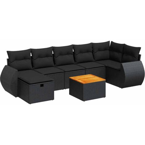 Salon de jardin 8 pcs avec coussins noir résine tressée vidaXL (1/5)