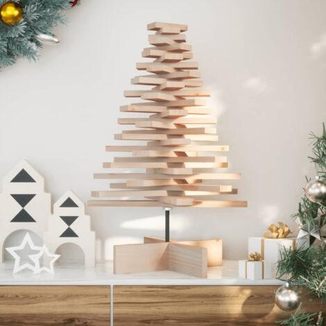 Vidaxl – Arbre de Noël en bois massif de pin 80 cm – Décoration rustique pour intérieur – Base large pour stabilité – Branches rotatives (1/5)