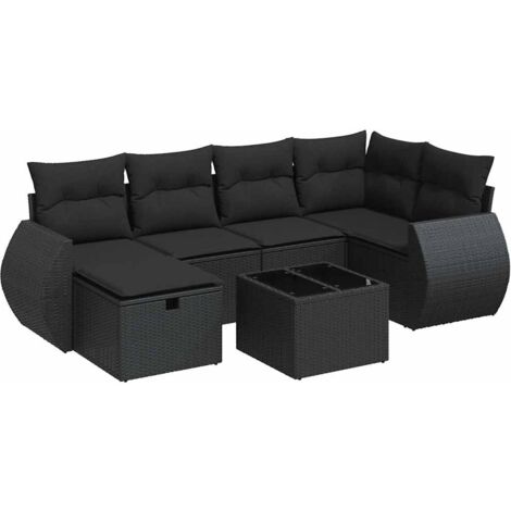 Salon de jardin 7 pcs avec coussins noir résine tressée vidaXL (1/5)