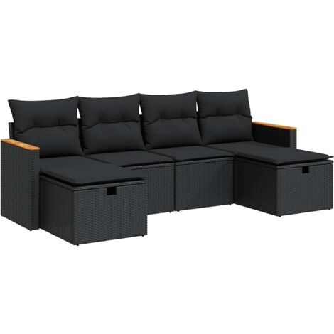 Salon de jardin 6 pcs avec coussins noir résine tressée vidaXL (1/5)
