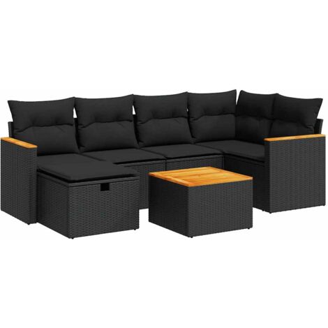 Salon de jardin 7 pcs avec coussins noir résine tressée vidaXL (1/5)