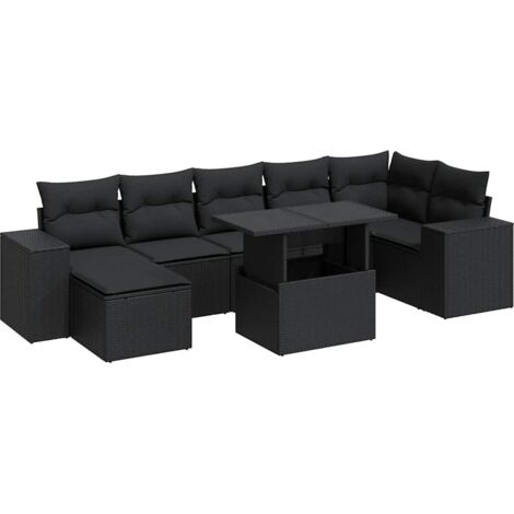 Salon de jardin 8 pcs avec coussins noir résine tressée vidaXL (1/5)