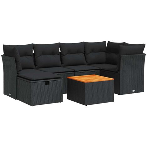 Salon de jardin 7 pcs avec coussins noir résine tressée vidaXL (1/5)
