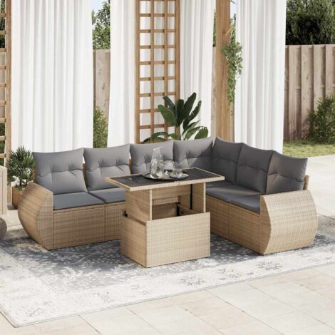 Salon de jardin avec coussins 7 pcs beige résine tressée vidaXL (1/5)