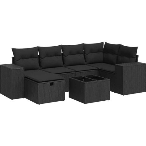Salon de jardin 7 pcs avec coussins noir résine tressée vidaXL (1/5)