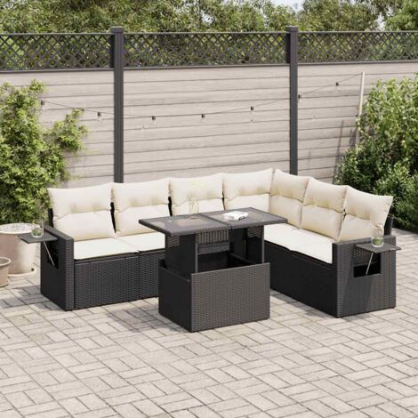 Salon de jardin 7 pcs avec coussins noir résine tressée vidaXL (1/5)