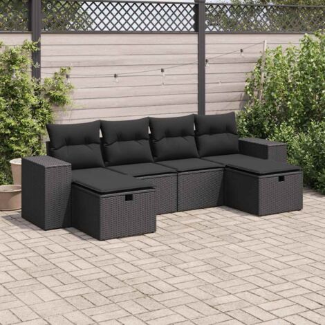 Salon de jardin 6 pcs avec coussins noir résine tressée vidaXL (1/5)