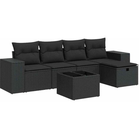 Salon de jardin 6 pcs avec coussins noir résine tressée vidaXL (1/5)