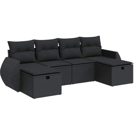 Salon de jardin 6 pcs avec coussins noir résine tressée vidaXL (1/5)