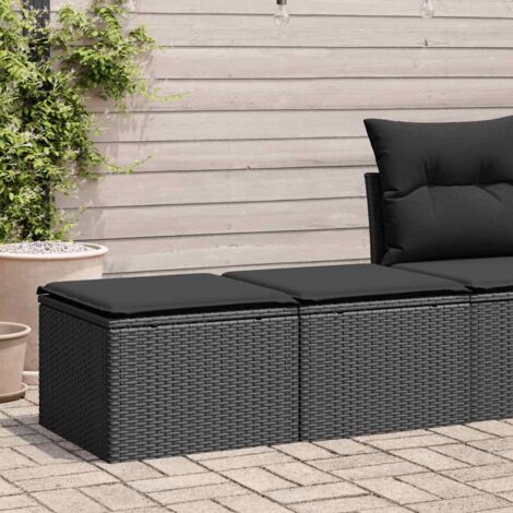 Vidaxl – Salon de jardin 2 places avec coussins – Résine tressée noire – Dimensions tabouret 55x55x37 cm – Résistant aux intempéries (1/5)