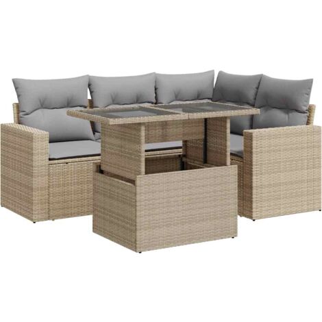 Salon de jardin avec coussins 5 pcs beige résine tressée vidaXL