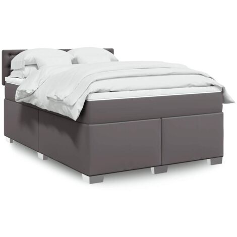 vidaXL Sommier à lattes de lit avec matelas Gris 140x190 cm Similicuir (1/5)