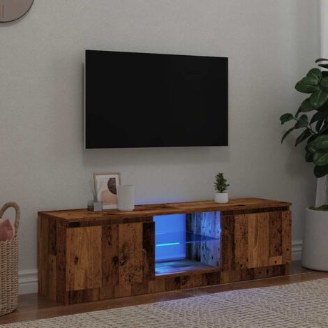 Vidaxl – Meuble TV vieux bois bois d'ingénierie avec lumières LED RVB – Dimensions 120 x 30 x 36 cm – 2 portes et 1 compartiment ouvert